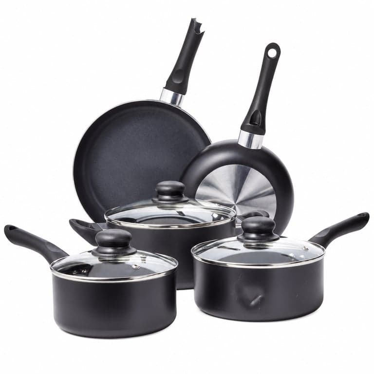 Amazon Basics 8 részes kerámia tapadásmentes edénykészlet fedőkkel, fekete — törött fogantyú, horpadt és karcos (állapot: lásd a 2. képet)