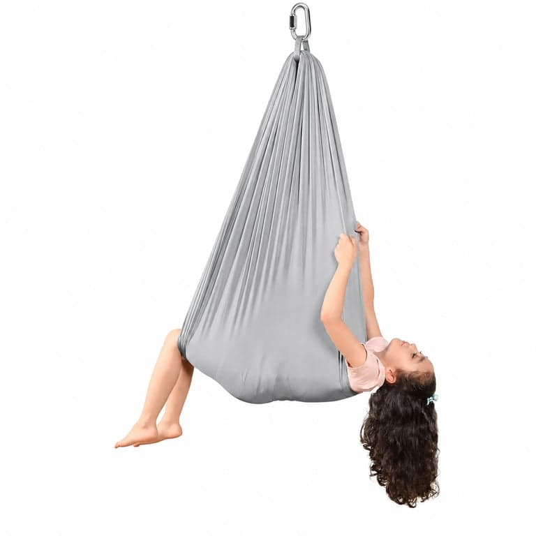 tylxayoxa Aerial Yoga Függőágy Szett Szürke 150x280 cm, Légijóga Swing Hintaágy 200 kg — biztosított kapocs (állapot: lásd a 2. képet)
