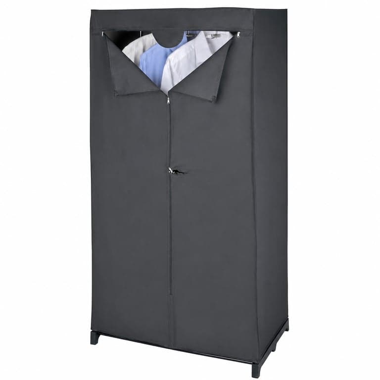 WENKO Deep Black összecsukható ruhásszekrény 75x150x50 cm — hibás, részben működik: A ponyván szakadás van (állapot: lásd a 2. képet)