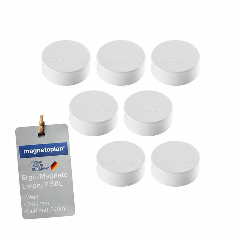 magnetoplan Ergo-Magnete Large fehér mágnes táblamágnes 34 mm átmérő irodai használatra fehértáblához és üvegtáblához — 7 db-os szett