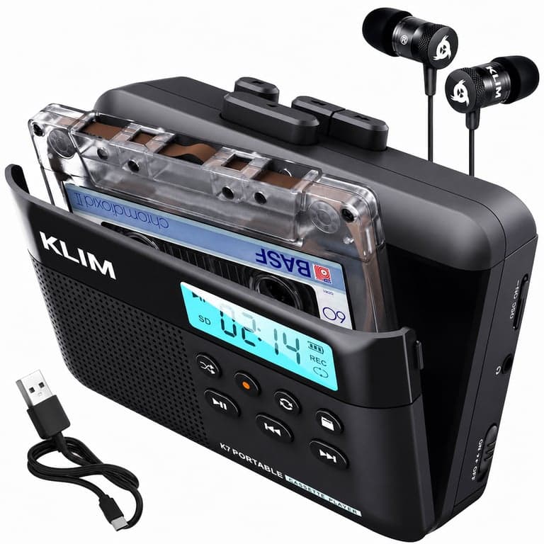 KLIM K7 Kazettás Lejátszó és Felvevő – MP3 Konverter, 16GB SD Kártya, Beépített — SD kártya és olvasó nélkül (állapot: lásd a 2. képet)