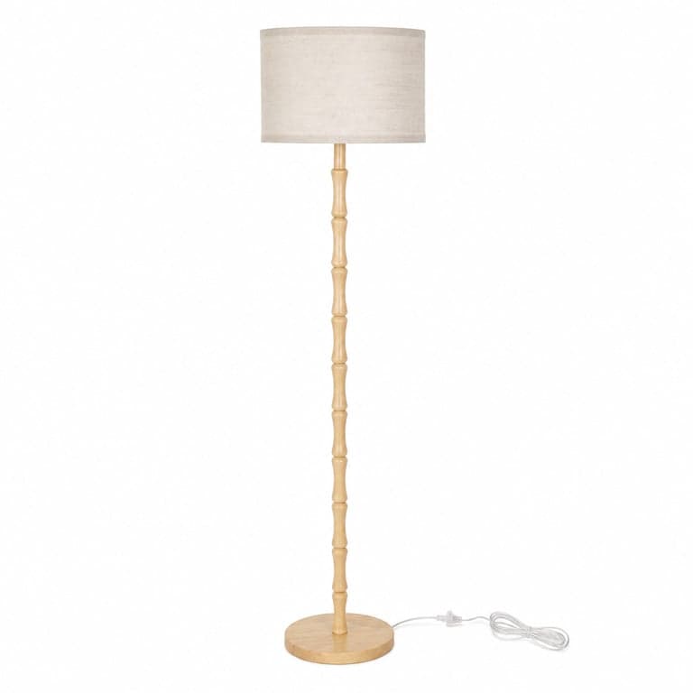 LuminexDesigns Boho Tölgyfa Állólámpa Bézs Textil Ernyővel, Skandináv — hibás, alkatrésznek: nem kapcsol be (állapot: lásd a 2. képet)