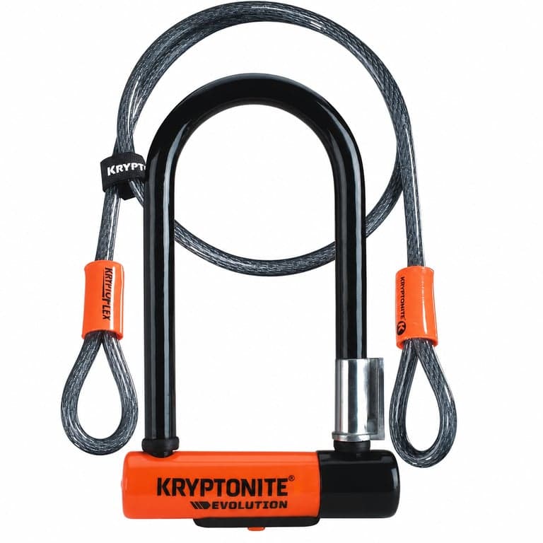 Kryptonite Evolution Mini-7 U-lakat KryptoFlex 410 kábellel, 13 mm edzett acél kengyel, dupla — Hiányzó tartó (állapot: lásd a 2. képet)