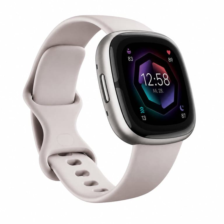 Fitbit Sense 2 okosóra fehér szíjjal, platina alumínium tokkal, beépített GPS — A termékhez nincs gyári töltő (állapot: lásd a 2. képet)