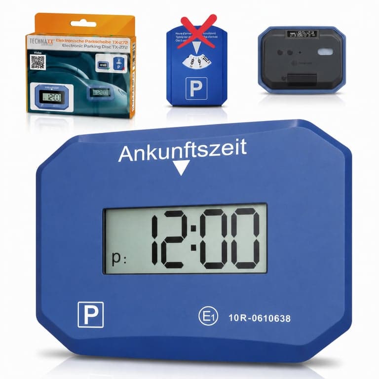 Technaxx TX-272 automata digitális parkolóóra mozgásérzékelővel — elejéről hiányoznak a fekete potyok (állapot: lásd a 2. képet)