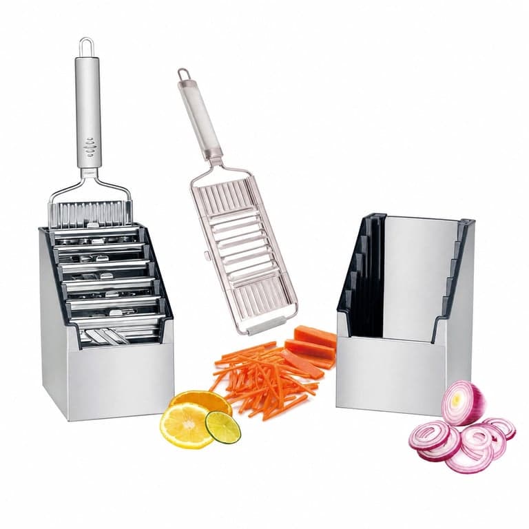 Gigant Professional Multi Slicer 4 az 1-ben mandolin szeletelő Multi-Box tárolóval, 5 betéttel — Új védő nélkül (állapot: lásd a 2. képet)