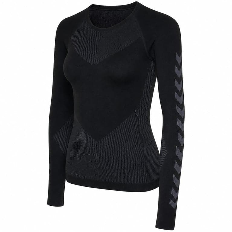 hummel First Seamless Jersey női hosszú ujjú sportpóló fekete M/L-es méret — kihúzódott anyag nélkül (állapot: lásd a 2. képet)
