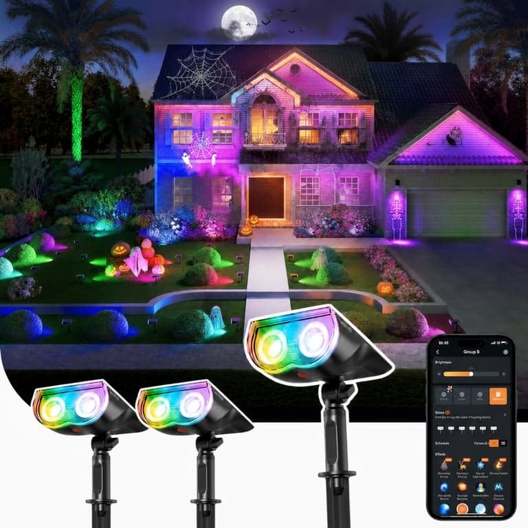 Linkind SL5C Smart RGB napelemes kerti spotlámpa, 3 db-os szett, app vezérelt, 16 millió szín, IP65 vízálló, kültéri ösvény és felhajtó