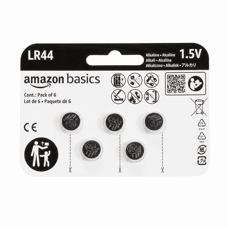 Amazon Basics LR44 alkáli gombelem 1,5V higanymentes csomag hosszú élettartam - részleges készlet — 5 db-os szett