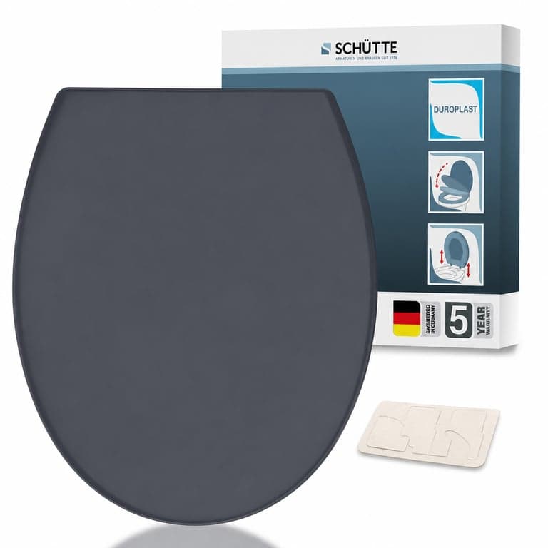 Schütte Ovális WC-ülőke Soft-Close Antracit Duroplast 200 kg Ragasztópad DIY Montázs — hiányzó szerelvényrész (állapot: lásd a 2. képet)
