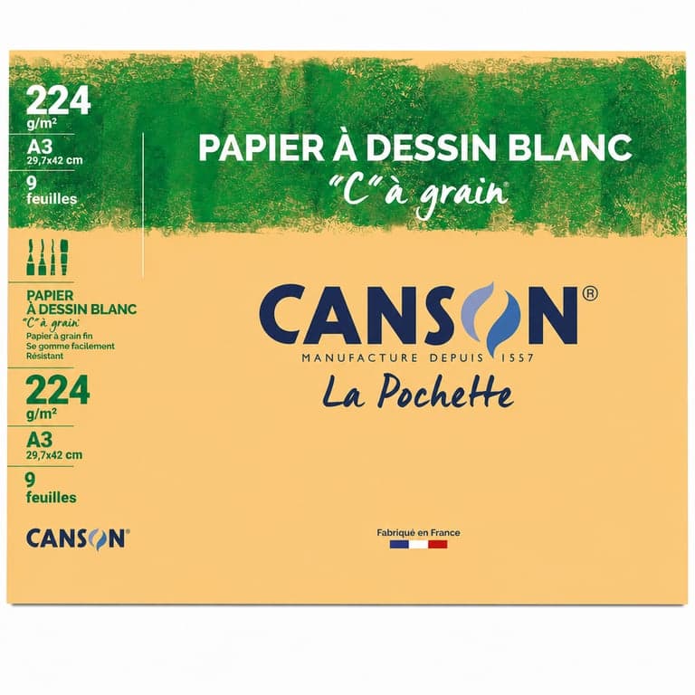 Canson "C" à Grain Fehér Rajzpapír A3 29,7x42 cm 224 g/m² 9 lap művészeti rajzlap (eredeti 10 lapos csomagból) — 9 db-os szett