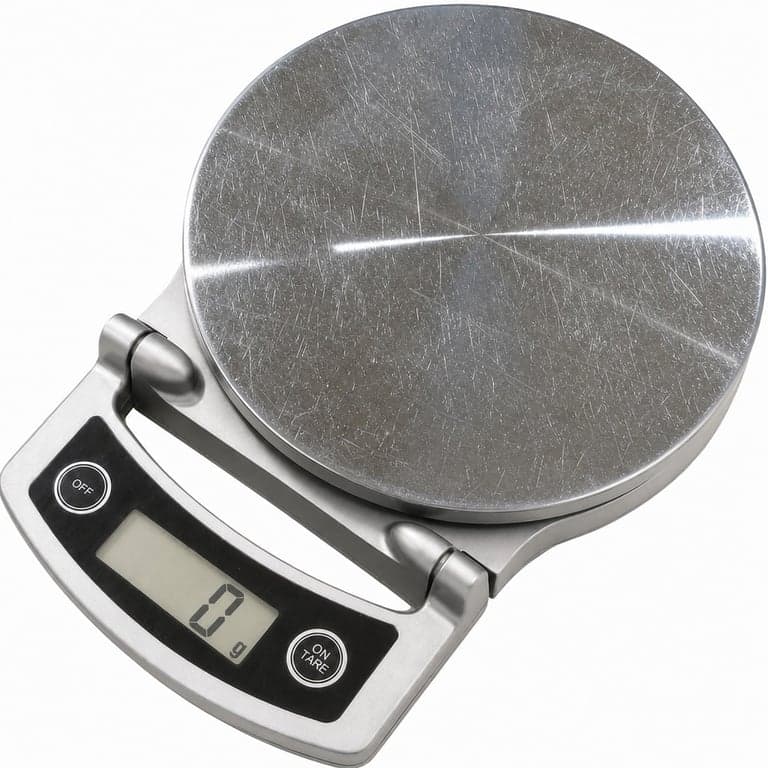 Tanita KD-400 digitális konyhai mérleg, 5 kg / 1 g pontosság, összecsukható kijelző, ezüst — Erősen karcos (állapot: lásd a 2. képet)