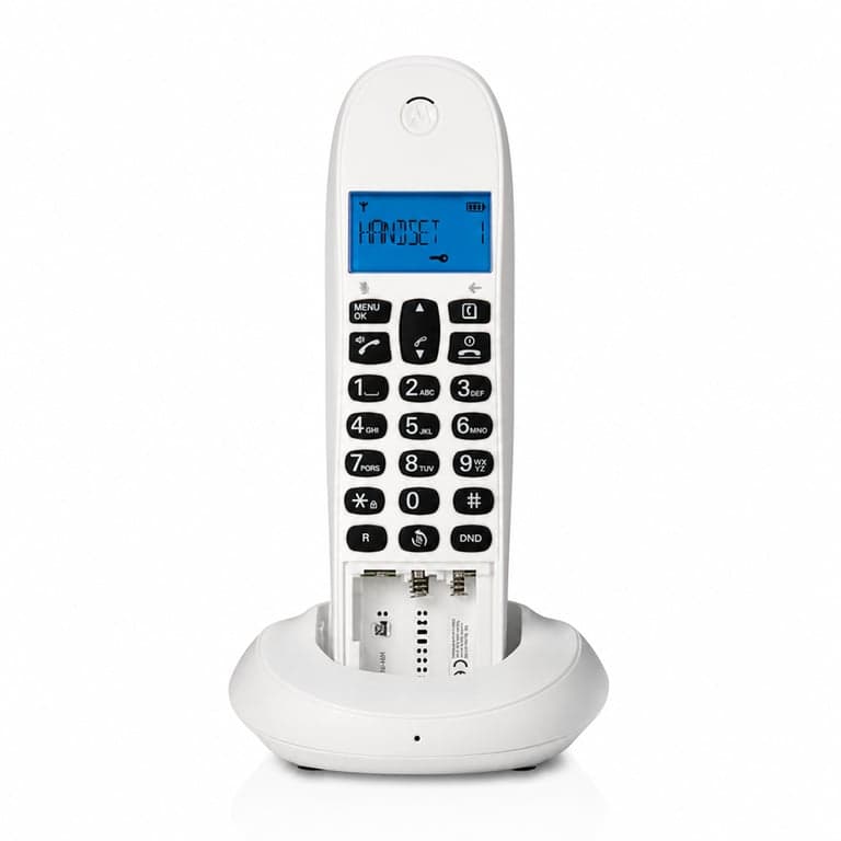 Motorola C1001CBW+ DECT Vezeték Nélküli Telefon Fehér, Hívásblokkolás — A telefonak hianyzik a hátulja (állapot: lásd a 2. képet)
