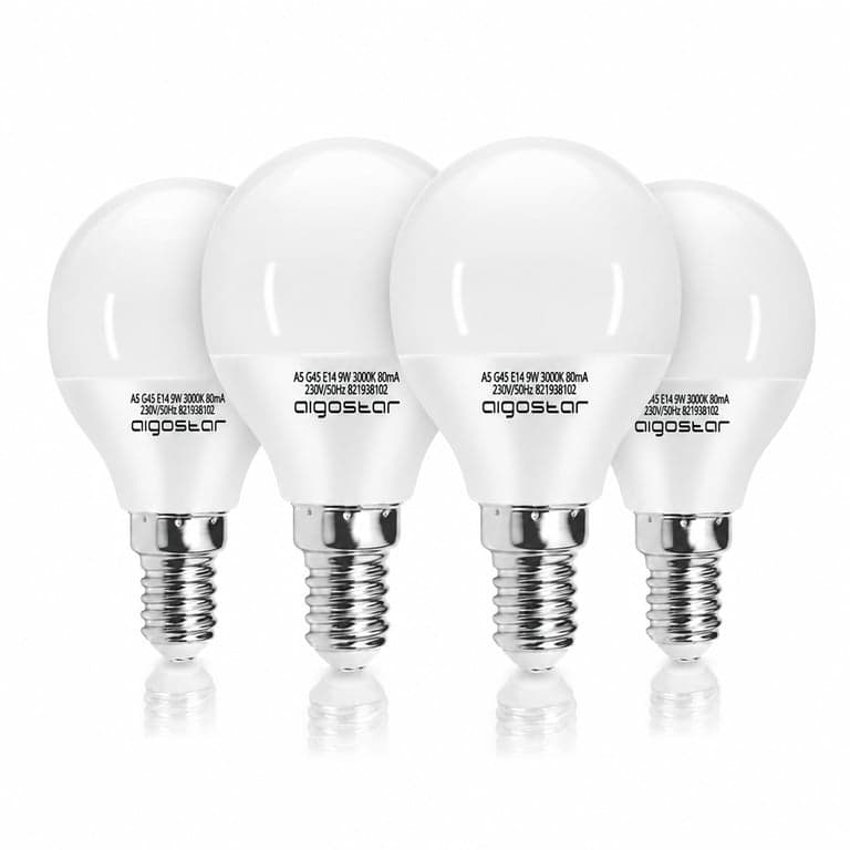 Aigostar E14 LED Izzó G45 9W 3000K Meleg Fehér 840 Lumen CRI80 Nem Szabályozható Energiatakarékos Gömb Lámpa 4 db