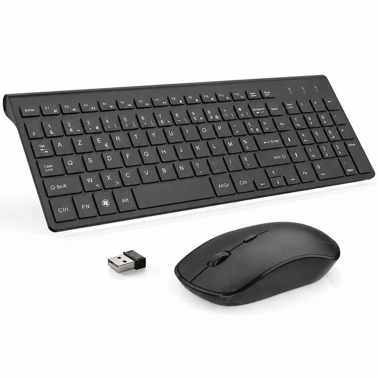 JOYACCESS Vezeték nélküli Billentyűzet és Egér Szett, 2.4 GHz, Ultra-vékony — Kisebb kopások az egér talpán (állapot: lásd a 2. képet)