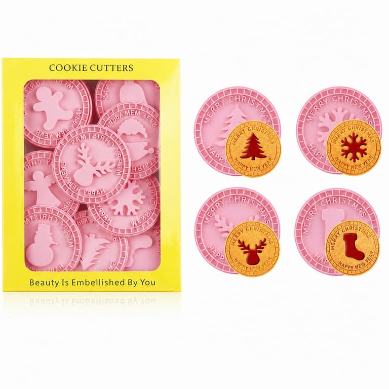Sunshine smile Karácsonyi Süteménykiszúró Készlet 4 db, 3D Mintás Keksz Forma Gyerekeknek, Fondant Nyomda, Mikulás Hóember Rénszarvas