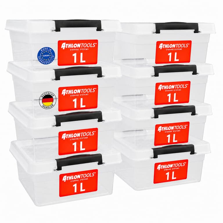 ATHLON TOOLS 10 db Tároló Doboz Szett Fedéllel 1 L Kis Méretű BPA-mentes Átlátszó Műanyag Rendszerező Doboz Készlet