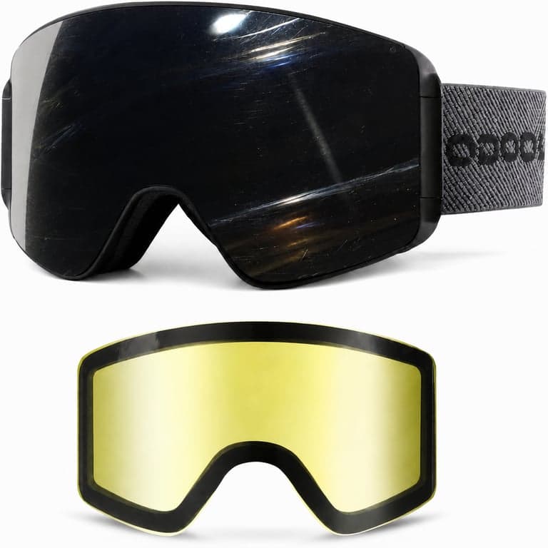 Odoland síelő snowboard szemüveg mágneses cserélhető lencsével, UV-védelemmel, párásodásgátló, ezüst — karcos (állapot: lásd a 2. képet)
