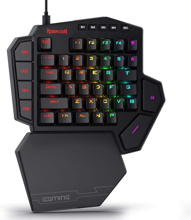 Redragon K585 DITI egykezes RGB mechanikus gaming billentyűzet, piros kapcsoló, 42 billentyű, 7 makró gomb, leválasztható csuklótámasz