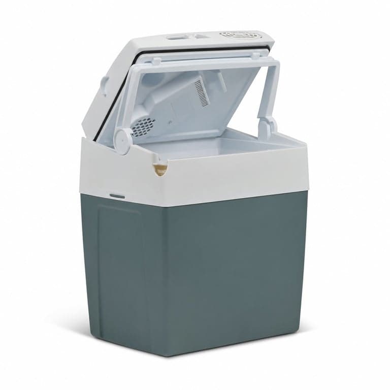 Mobicool ME27 elektromos hűtőtáska 26 L, szürke — A teteje egyik oldali nyitójánal ki van torve nélkül (állapot: lásd a 2. képet)