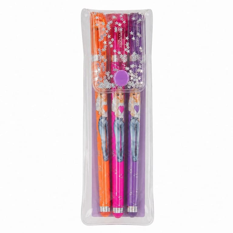 Depesche TOPModel Glitter Roller csillámos gélstift készlet átlátszó táskában, színes toll íráshoz és díszítéshez (hiányos szett) — 3 db-os szett