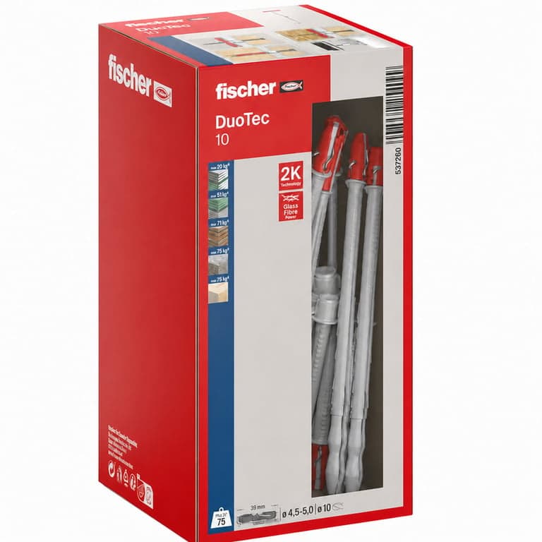 fischer DuoTec 10 S PH Kippdübel Gipszkarton Dübel Készlet – 9 db – 2K Üreges Dübel Gipszrost és Falaphoz – Részleges Szett
