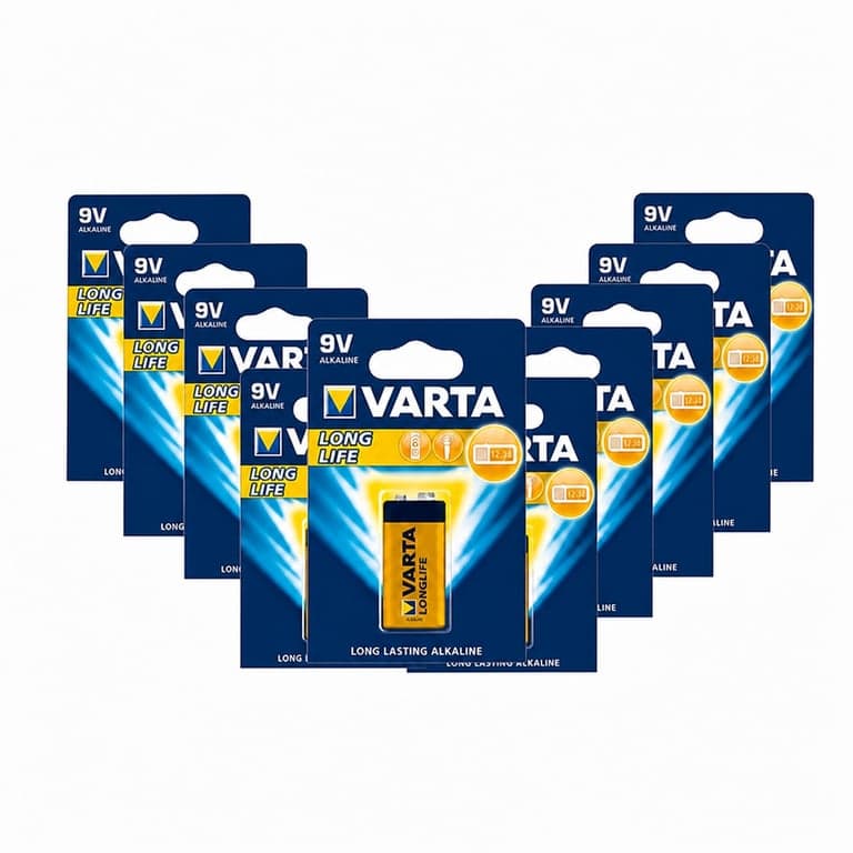VARTA Longlife 4122 alkáli 9V-os E-Block elem csomag helyett részleges szett füstérzékelőhöz és nedvességmérőhöz — 9 db-os szett
