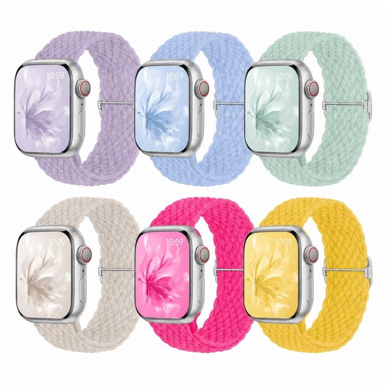 Raradev Fonott Rugalmas Nylon Szíj Apple Watch 38/40/41/42/44/45/46mm Series 1-11 SE kompatibilis, 8 színben, 6 db-os szett