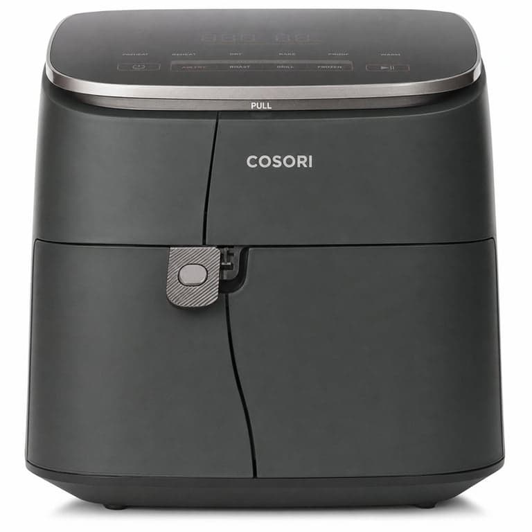 COSORI TurboBlaze XXL Forrólevegős Sütő 6L, 9 az 1-ben, DC — hibás, részben működik: Első része kettő van törve (állapot: lásd a 2. képet)