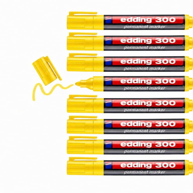 edding 300 Permanent Marker sárga, kerek hegyű alkoholos filctoll 1,5-3 mm, vízálló, gyorsan száradó, karton fa fém üveg felületekre - 9 — 9 db-os szett