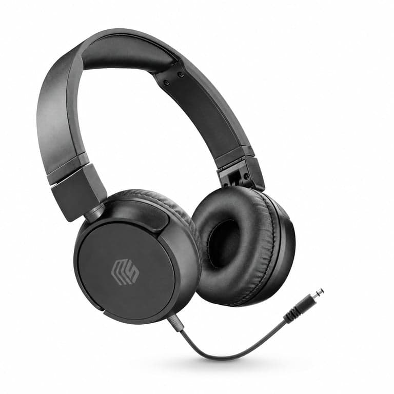 Music Sound Over Ear Basic vezetékes fejhallgató fekete, összecsukható fejpánt, 1,2 m kábel — használt (állapot: lásd a 2. képet)