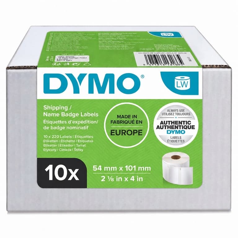 DYMO Original LabelWriter Szállítási Címke és Névkártya Nagy 54x101 mm 10 tekercs (2200 db) LabelWriter nyomtatókhoz leválasztható öntapadós — 10 db-os szett