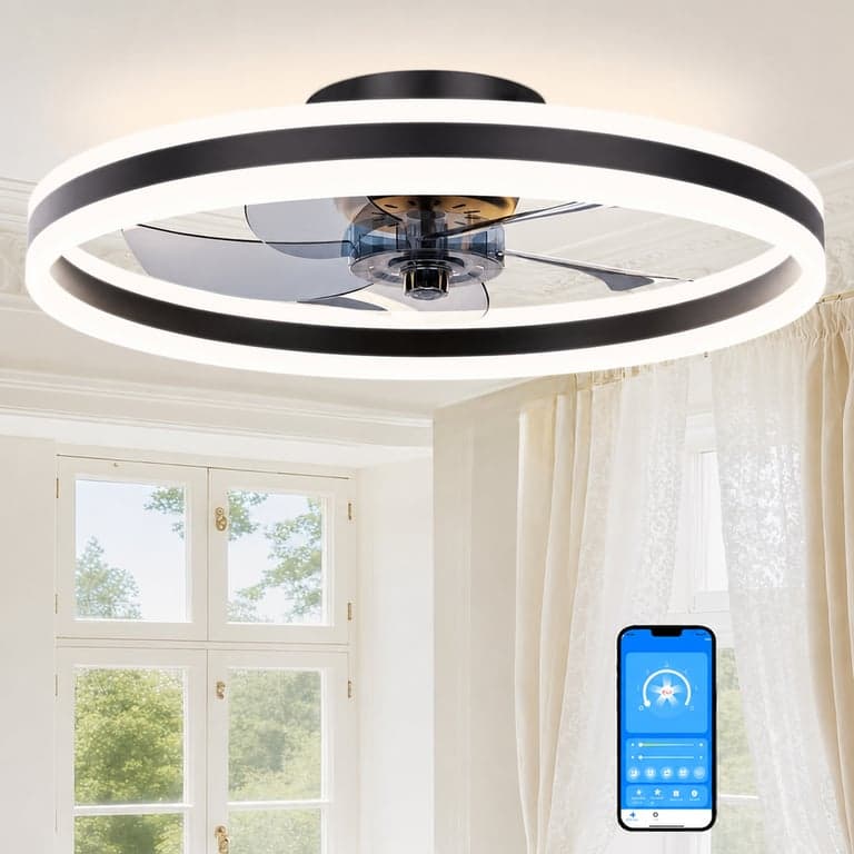 SUNKENET Mennyezeti Ventilátor Lámpával, 60 cm, Fekete, Csendes Hálószobai — a távirányító nem tartozék nélkül (állapot: lásd a 2. képet)