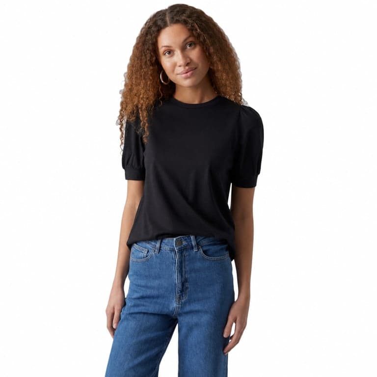 Vero Moda Vmkerry 2/4 O-nyakú női póló, fekete, S-es méret (tényleges méret: M) - használt — méreteltérés: M-es (állapot: lásd a 2. képet)