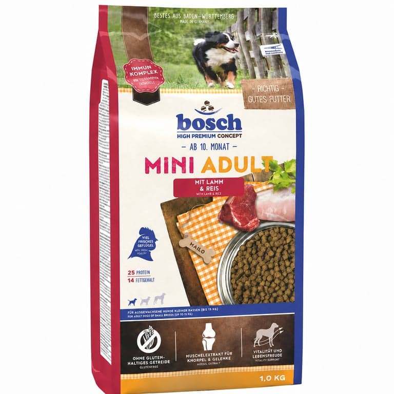 bosch TIERNAHRUNG HPC Mini Adult száraz kutyatáp bárány és rizzsel, kis testű kutyáknak, 14 kg (újracsomagolt, 1 kg hiányzik) — 14 db-os szett