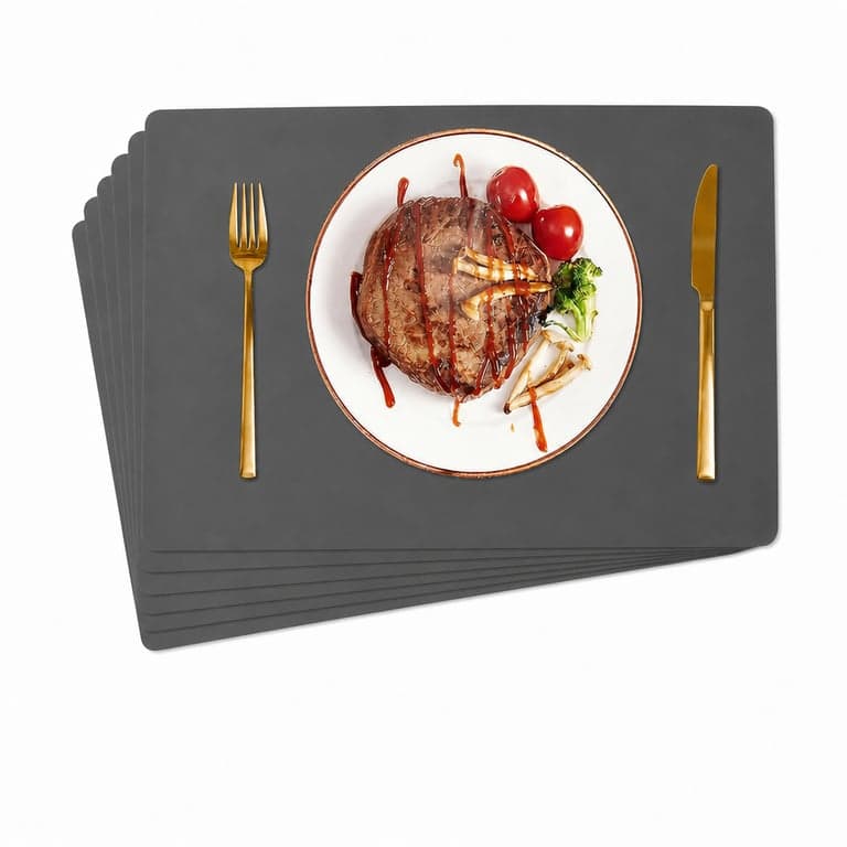 HELI MIAO Tányéralátét Szett 6 db, Lemosható Műbőr Alátét 43x30 cm, Hőálló Kétoldalas — Poháralátét nélkül (állapot: lásd a 2. képet)