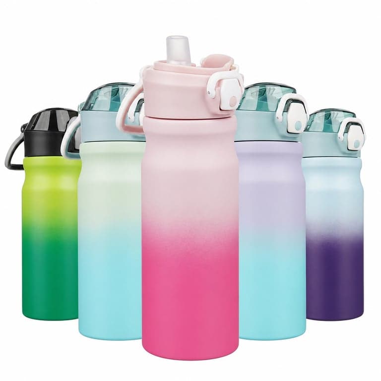BJPKPK 530 ml Rozsdamentes Acél Szigetelt Kulacs Szívószállal, Dupla Falú Vákuumszigetelés — A fedél nélkül (állapot: lásd a 2. képet)