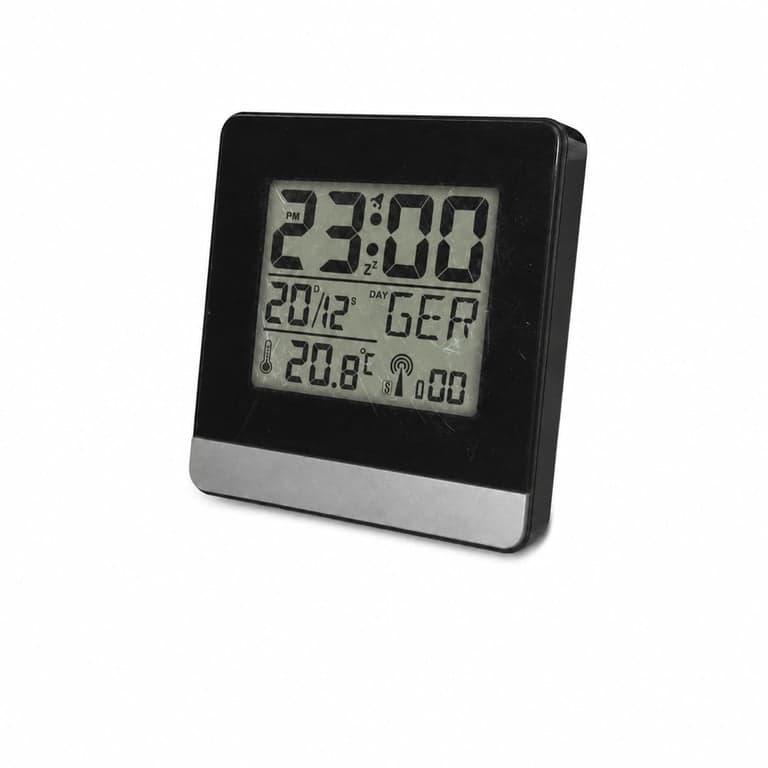 Technoline WT 260 DCF77 Rádiós Digitális Ébresztőóra Fekete, LCD Kijelző, Beltéri Hőmérő — karcos a kijelzője (állapot: lásd a 2. képet)