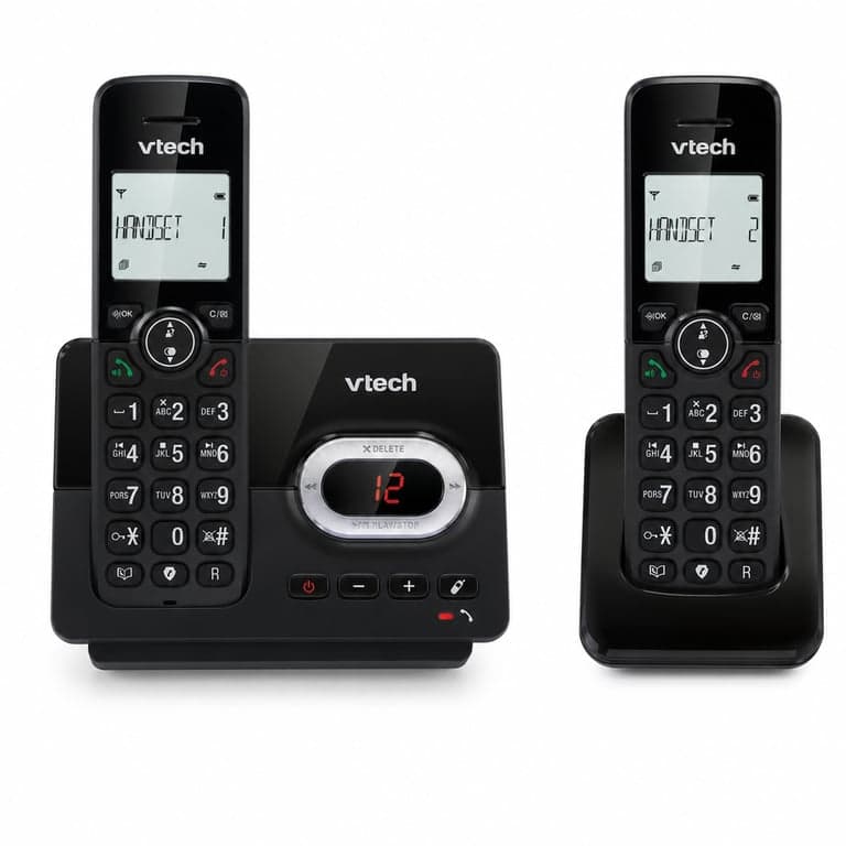 VTech CS2051 Vezeték Nélküli Telefon 2 Kézibeszélővel, Üzenetrögzítővel, Nagy Gombokkal — Aksik nélkül (állapot: lásd a 2. képet)