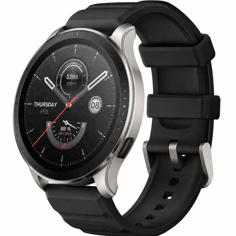 Amazfit GTR 4 okosóra fekete színben, fekete szíjjal — hibás, alkatrésznek: A forgatható korona gomb nem működik (állapot: lásd a 2. képet)