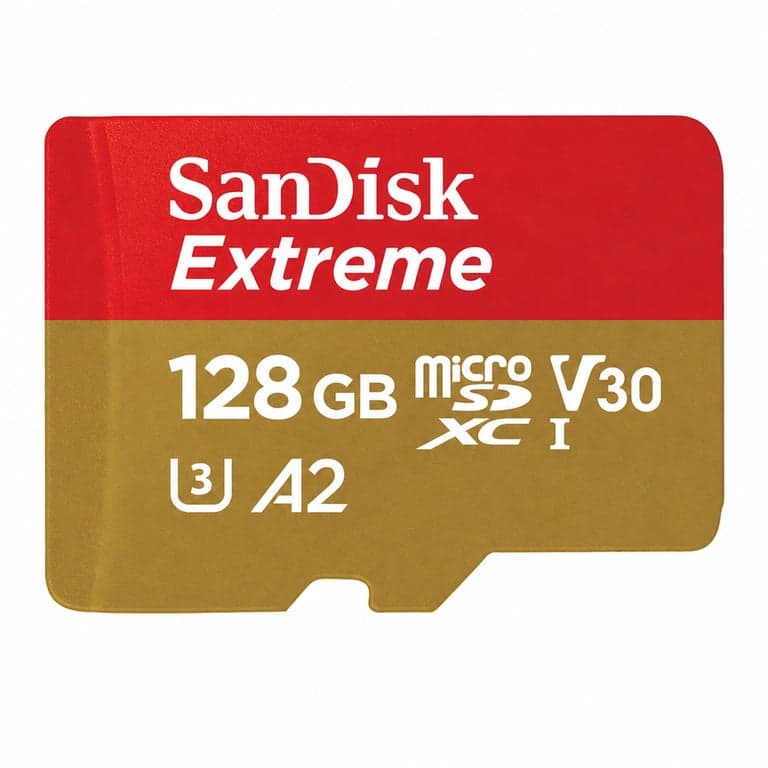 SanDisk Extreme microSDXC 128 GB memóriakártya UHS-I U3 V30 A2 Class 10 akciókamerához és — Adapter hiányzik (állapot: lásd a 2. képet)