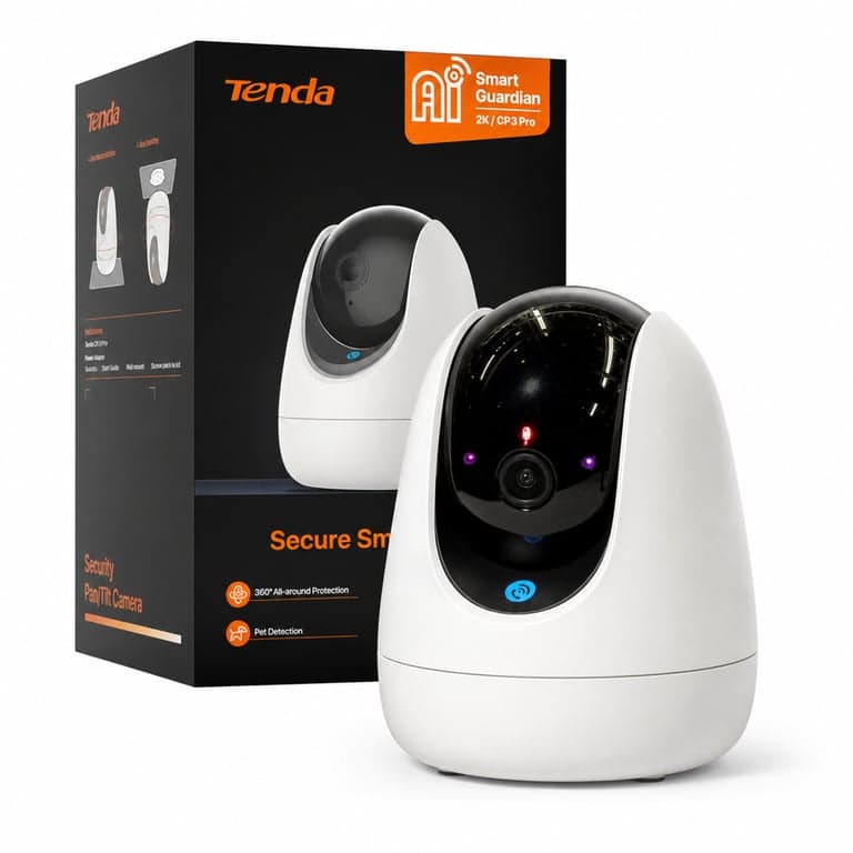 Tenda CP3 Pro 2K WiFi 6 beltéri biztonsági kamera, 360° forgatható — hibás, alkatrésznek: Bekapcsol a termék (állapot: lásd a 2. képet)