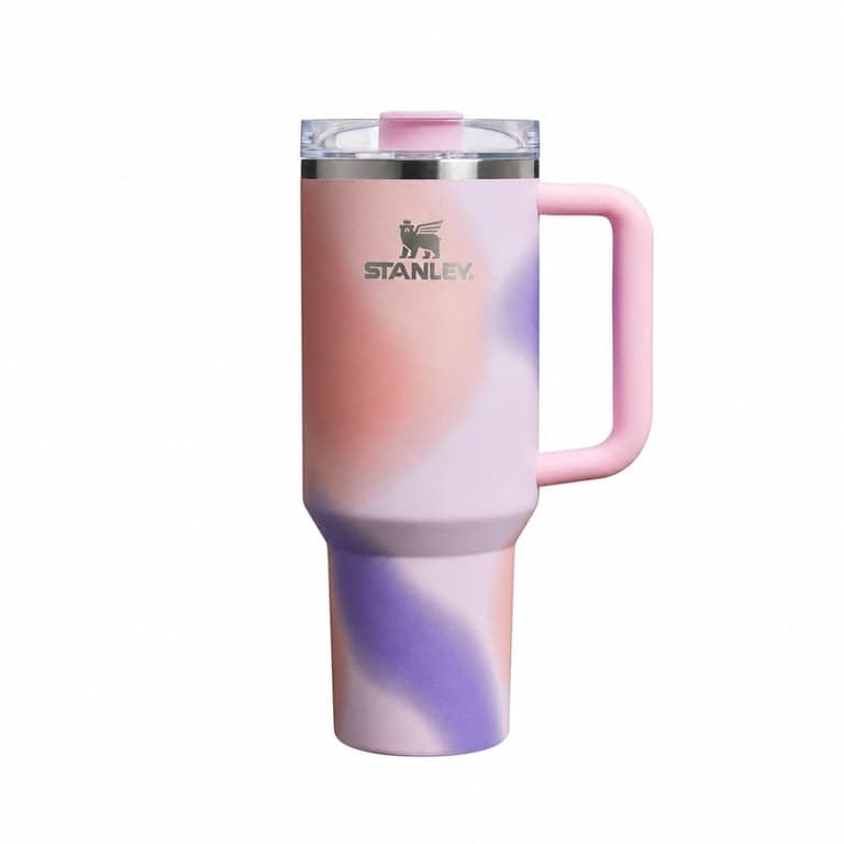 Stanley Quencher H2.0 FlowState termoszpohár fogantyúval, 1,2 l, rózsaszín-lila ombre (Rose — szívószál nélkül (állapot: lásd a 2. képet)