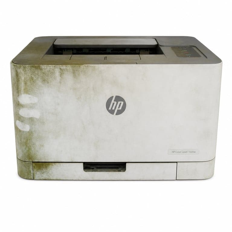 HP Color Laser 150nw Színes Lézernyomtató A4 Wi-Fi LAN USB fehér-szürke — hibás, alkatrésznek: füstölt készülék (állapot: lásd a 2. képet)