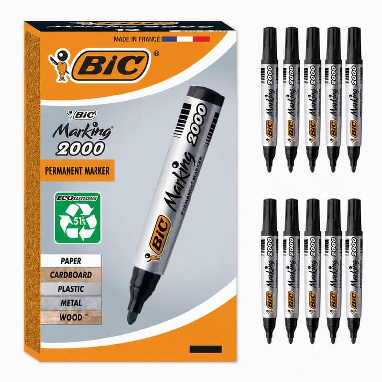 BIC Marking 2000 permanens marker fekete, 1,7 mm, papírra, fémre, fára, műanyagra, üvegre — 10 db-os csomag (2 db hiányzik)