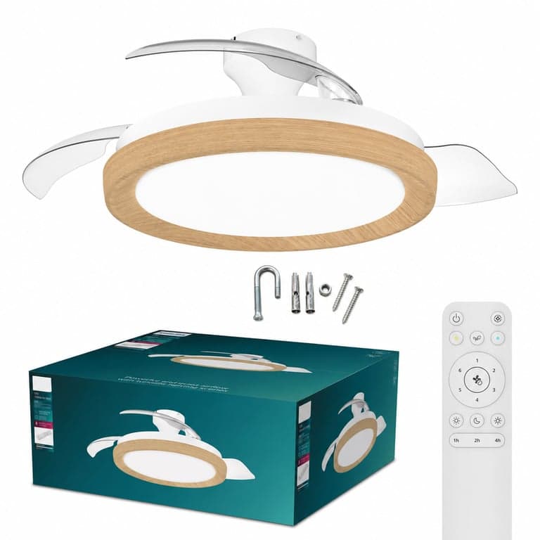 Philips Bliss Mennyezeti Ventilátor LED Világítással, Visszahúzható Lapátok, 106 cm, 2700-5500K, Távirányítóval, Fa Mintás Design