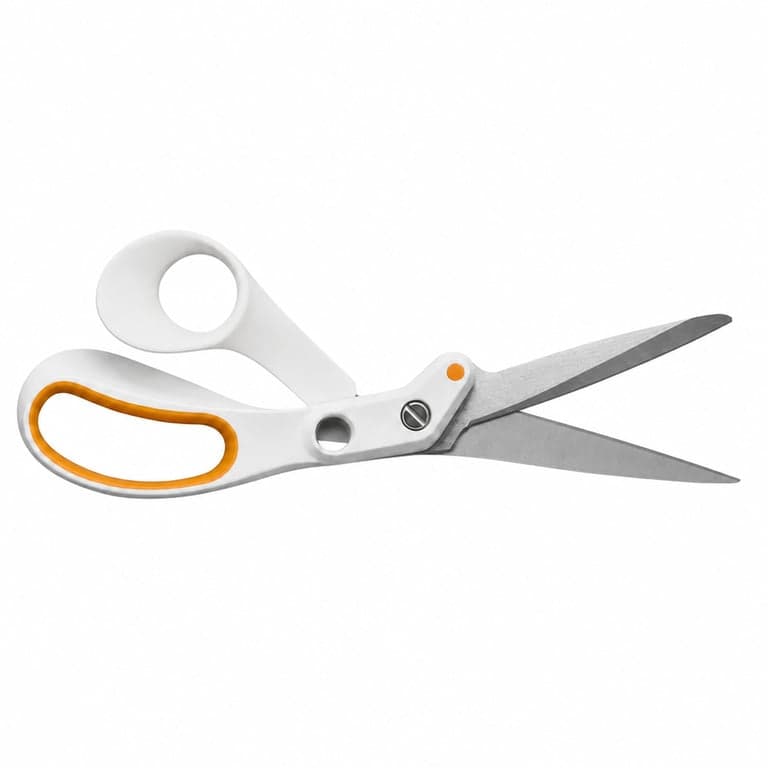 Fiskars Amplify RazorEdge szabászolló 21 cm, rozsdamentes acélpenge, fehér-narancssárga nyél — A penge élén (állapot: lásd a 2. képet)