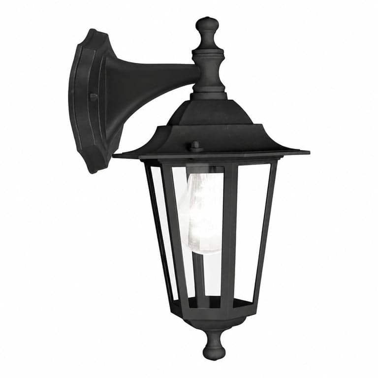 EGLO Laterna 4 kültéri fali lámpa, fekete, vintage stílusú E27 foglalatú falilámpa — Hiányzik az egyik üveg lap (állapot: lásd a 2. képet)