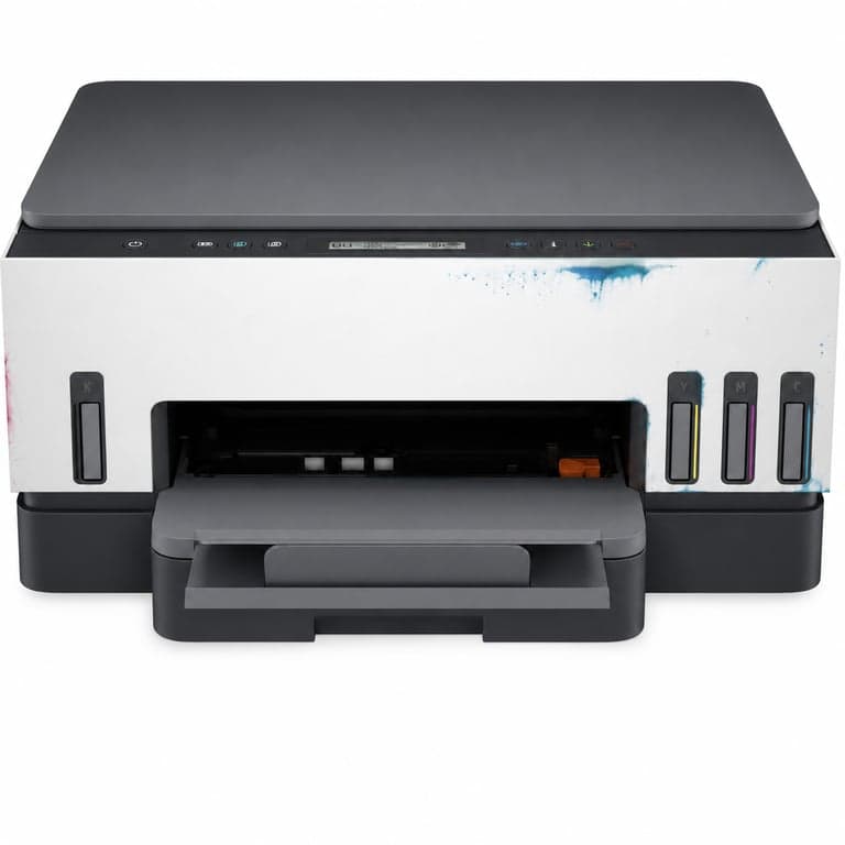 HP Smart Tank 7005 multifunkciós tintatartályos — hibás, alkatrésznek: beragadt nyomtatófej, kifolyt tinta (állapot: lásd a 2. képet)
