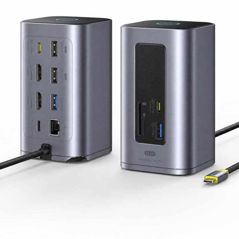 Baseus Nomos Air USB-C dokkolóállomás 12 az 1-ben, 2x4K HDMI — hibás, részben működik: törött alsó védőfedél (állapot: lásd a 2. képet)